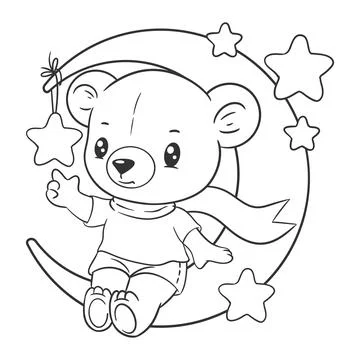 Teddy bear on the moon for coloring Ilustração Stock