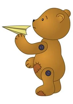 Teddy bear with paper plane 库存插图