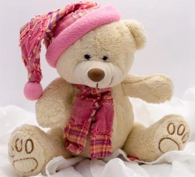 Teddy bear with pink cap Stock Photos