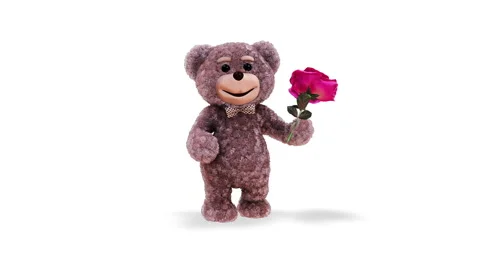 Teddy Bear Presents Flower Loop on White Background Stock Footage 151012009