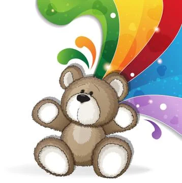 Teddy bear with rainbow Stock Illustration