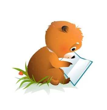 Teddy Bear Reading a Book or Learning in Forest Stock Illustration