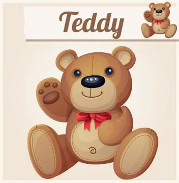 Teddy bear with red bow waves the paw Illustrazione stock
