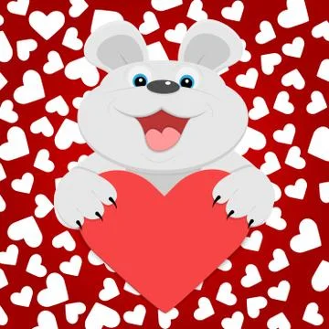 Teddy bear with red heart. Vector illustration. Stock Illustration