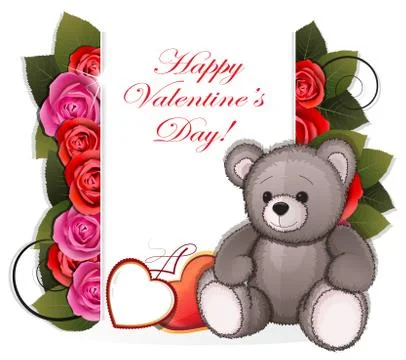 Teddy bear with roses Stock Illustration