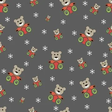 Teddy bear seamless and Winter Seamless Snowflake Pattern. bear doll seamless Stock Illustration