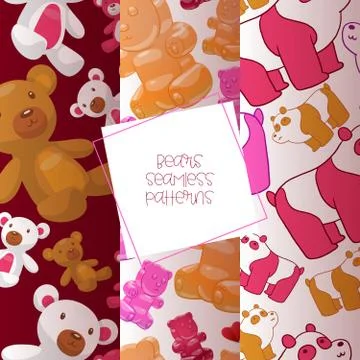 Teddy bear seamless pattern vector jelly-bear cartoon panda animal character in Stock Illustration