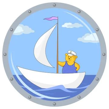 Teddy bear on ship 스톡 일러스트