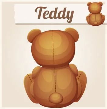 Teddy bear sits back. Cartoon vector illustration Stock Illustration