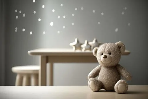 Teddy bear sits on the table in the children's room. Stock Illustration