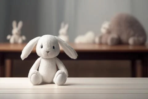 Teddy bear sits on the table in the children's room. Stock Illustration