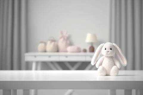 Teddy bear sits on the table in the children's room. Stock Illustration