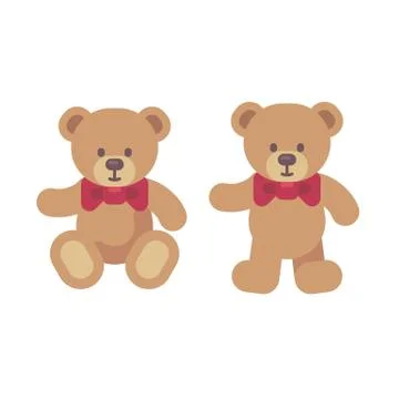 Teddy bear sitting and standing flat illustration. Christmas present icon Stock Illustration
