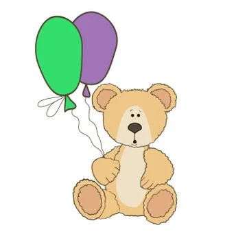 Teddy Bear is sitting with  balloones Illustration
