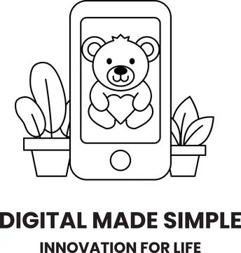 A teddy bear is sitting on a cell phone Stock Illustration