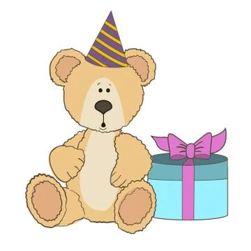 Teddy Bear is sitting with gift box Stock Illustration