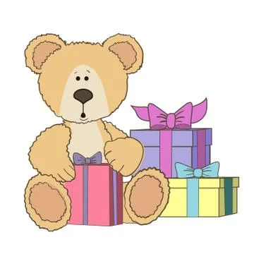 Teddy Bear is sitting with gift box Illustration