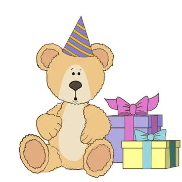 Teddy Bear is sitting with gift boxes Illustration