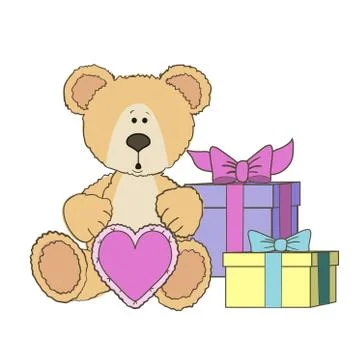 Teddy Bear is sitting with heart 스톡 일러스트
