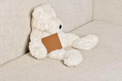 Teddy bear is sitting on the sofa Foto stock
