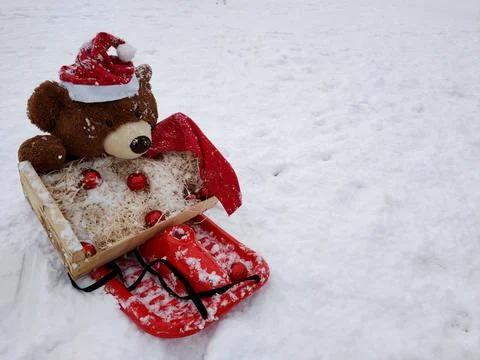 Teddy bear sledding Stock Photos