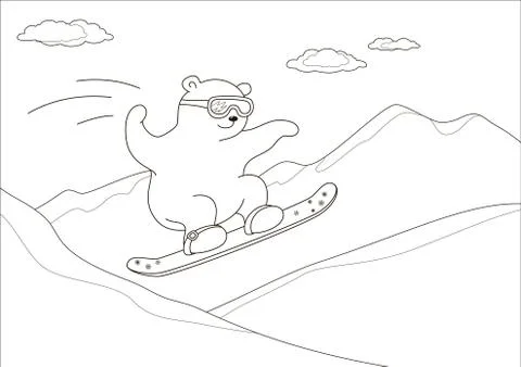 Teddy bear on a snowboard, contours Stock-Illustration