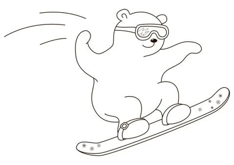 Teddy-bear on a snowboard, contours Illustrazione stock