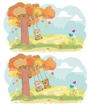 Teddy bear on swing autumn vector concept Stock-Illustration
