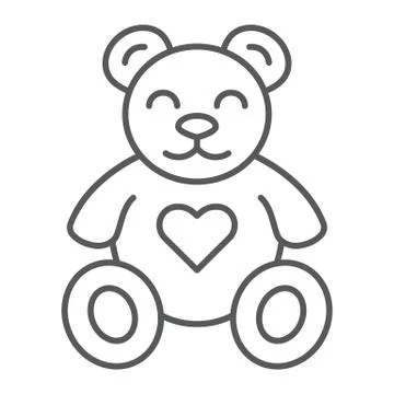 Teddy bear thin line icon, animal and child, plush toy sign, vector graphics, a Stock Illustration