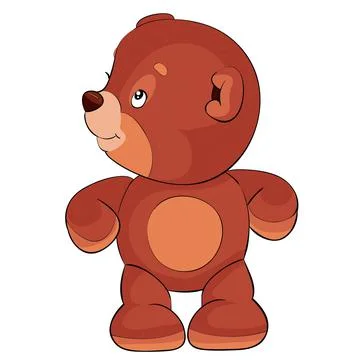 Teddy bear toy brown stands spreading his arms to the side and looks to the s Stock Illustration