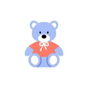 Teddy bear toy flat icon. Cute blue character. Stock Illustration