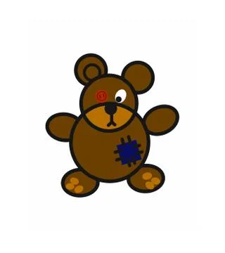 Teddy bear toy illustration with button and patch isolated on white backgroun 스톡 일러스트