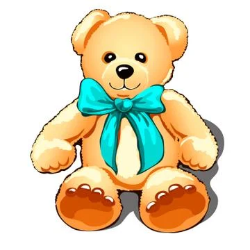 Teddy bear with a turquoise bow isolated on white background. Vector Stock Illustration