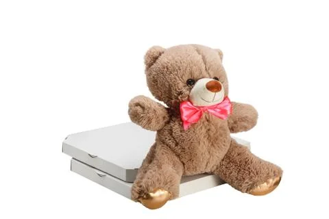 A Teddy bear with two pizzas Fotos Stock