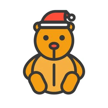 Teddy bear vector, Christmas related style design icon, editable outline Stock Illustration