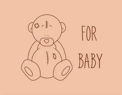 Teddy bear vector illustration. Line art design element. Plush toy coloring page Stock Illustration