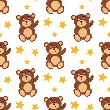 Teddy bear waves its paw seamless pattern Stock Illustration