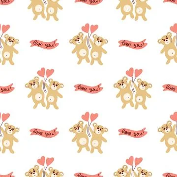 Teddy bears with balloons seamless pattern Stockillustratie