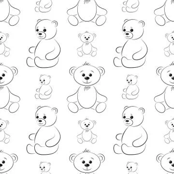 Teddy Bears Contours, Seamless Stock Illustration