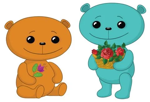 Teddy bears with flowers Stock Illustration