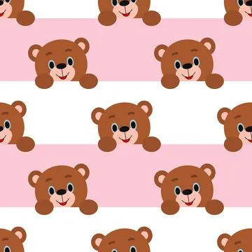 Teddy bears pattern on a pink and white striped background Stock Illustration