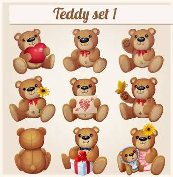 Teddy bears set. Part 1. Cartoon vector illustration Stock Illustration