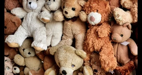 Teddy bears. Soft bears toys background. Stock Footage 274577050