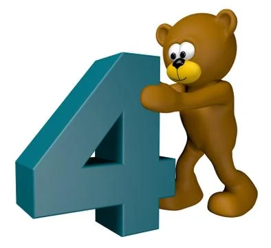 Teddy pushes number four - 3d illustration Illustrazione stock