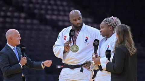 Teddy Riner during an interview Stock Footage 264044644