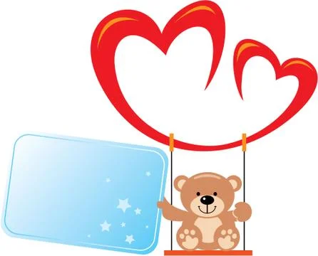 Teddy on a swing from the heart with a note in his paw Stock Illustration