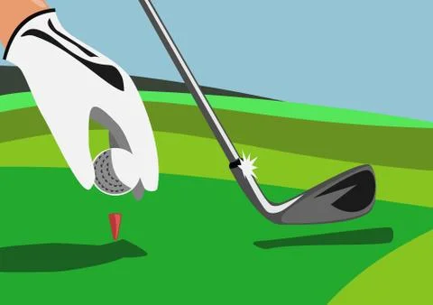 Tee box of golf with hand ball golf club Stock Illustration