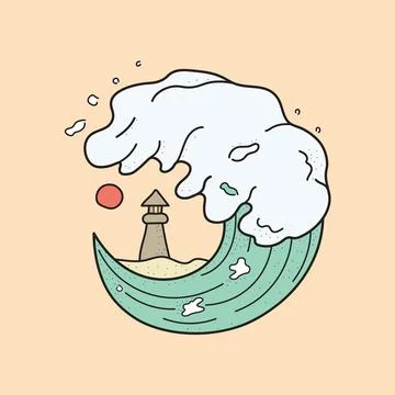 Tee design with wave and lighthouse vector, t-Shirt Design, flat design. Stock Illustration
