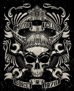 Tee skull motorcycle graphic design Stock Illustration