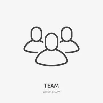 Teem flat line icon. Work group vector illustration. Thin sign of business Stock Illustration